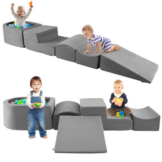 5-Piece Climb and Crawl Playset with Ball Pit for Kids-Multicolor