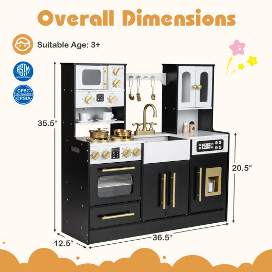 Wooden Kids Kitchen Playset with Realistic Lights and Sounds-Black