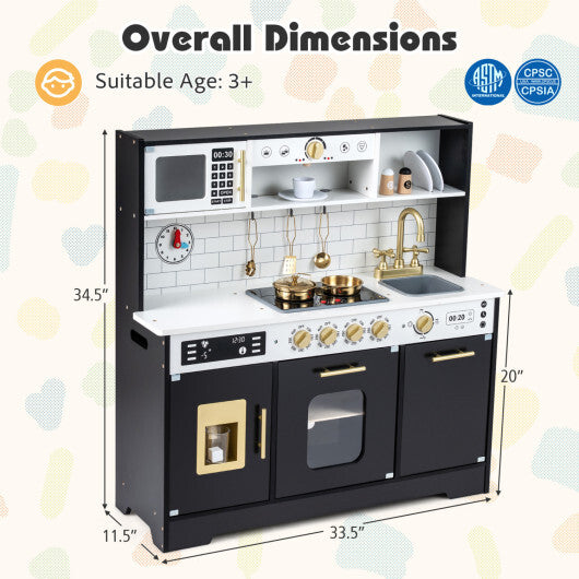 Wooden Play Kitchen for Kids with Realistic Lights and Sounds-White