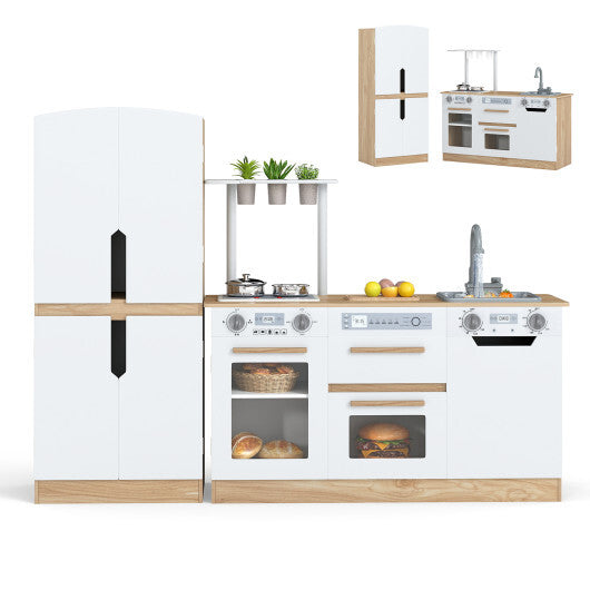 Wooden 2 Piece Kids Kitchen Playset with Fridge and Running Water-Gray