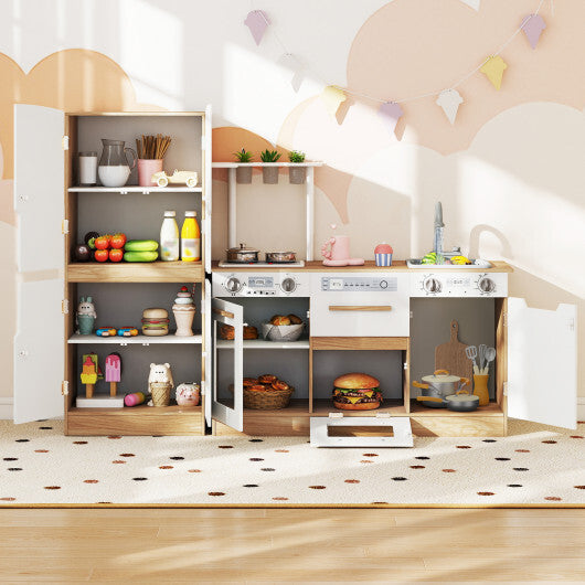 Wooden 2 Piece Kids Kitchen Playset with Fridge and Running Water-Gray