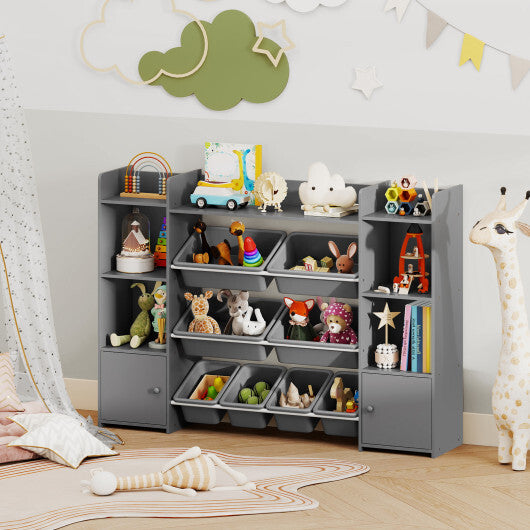 56 inch Large Toy Storage Organizer with 8 Removable Bins and Bookshelf-Pink