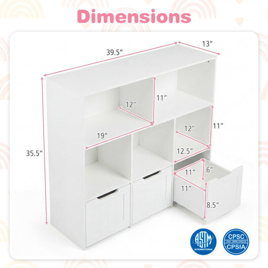 Toy Storage Organizer with 3 Movable Drawers and 5 Open Cubbies for Playroom-White