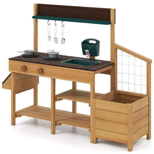 Play Kitchen for Kids Wooden Toy Kitchen Playset Pretend Mud Kitchen-Yellow