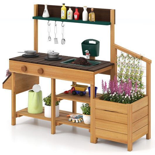 Play Kitchen for Kids Wooden Toy Kitchen Playset Pretend Mud Kitchen-Yellow