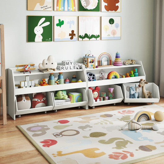 Kids Toy Storage Organizer Wooden Bookcase with 2 Movable Drawers-White