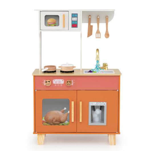 Kids Play Kitchen with Microwave and Rotation Knobs for Girls Boys Aged 3-6-Green
