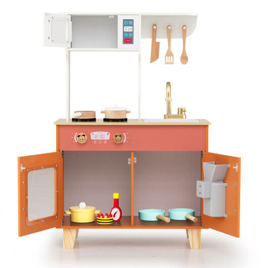 Kids Play Kitchen with Microwave and Rotation Knobs for Girls Boys Aged 3-6-Green