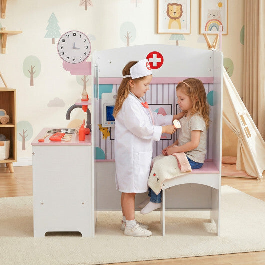 Kids Doctor Play Set with Adjustable Height Bar-Pink