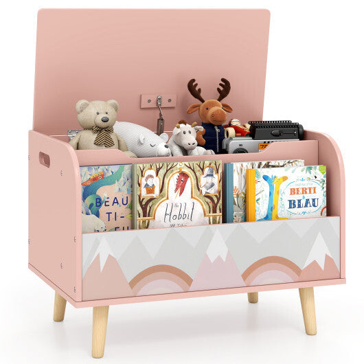 Kids Wooden Toy Box with Front Bookshelf and 4 Solid Wood Legs for Playroom-White