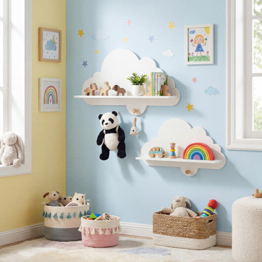 2 Pieces Floating Cloud Shelves Wall Mounted Storage Display Rack-White