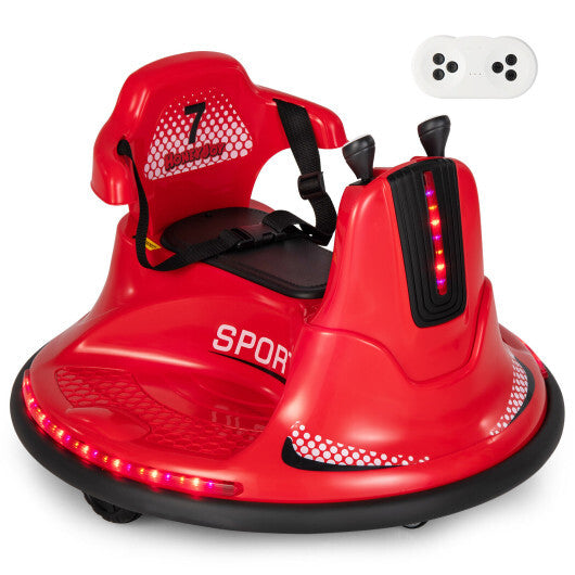 12V Kids Ride On Bumper Car with Remote Control Lights and Music-Red
