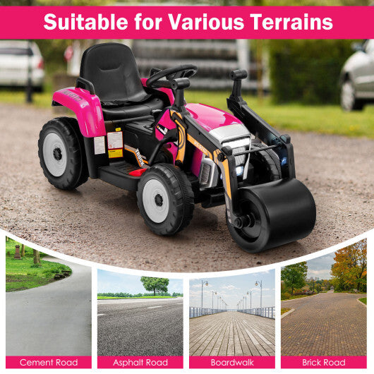 12V Kids Ride on Road Roller with 2.4G Remote Control-Pink - Color: Pink