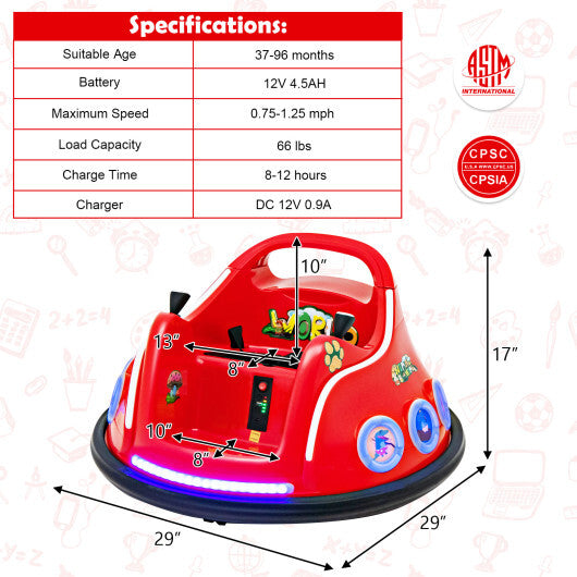 12V Electric Ride On Car with Remote Control and Flashing LED Lights-Purple