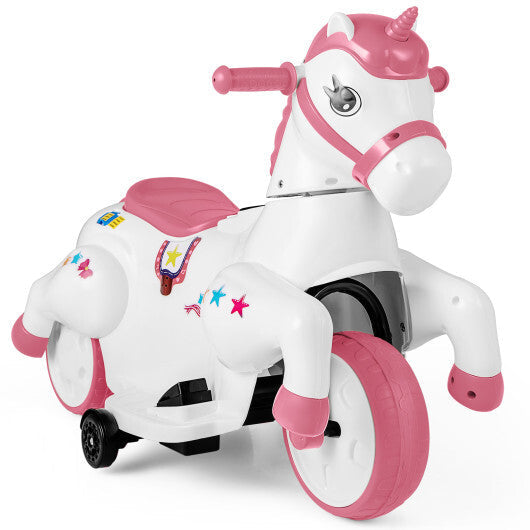 12V Unicorn Ride on Toy with Training Wheels and Horse Riding Mode-Navy