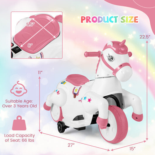 12V Unicorn Ride on Toy with Training Wheels and Horse Riding Mode-Navy