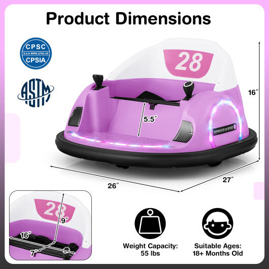 12V 360? Ride on Bumper Car for Toddlers with Remote Control-Pink