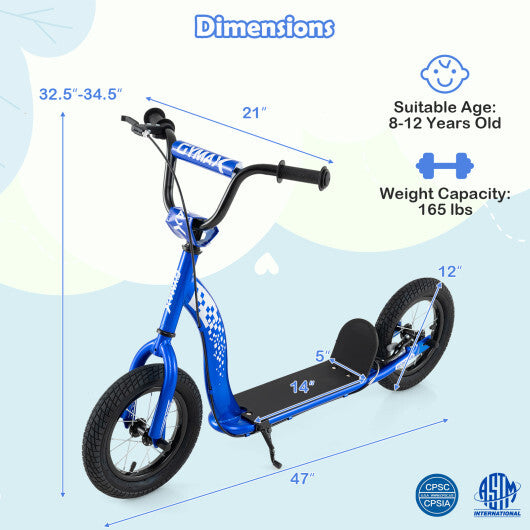 Kids Scooter Youth Kick Scooter with Adjustable Height Handlebar 12-Inch Inflatable Wheels-Pink