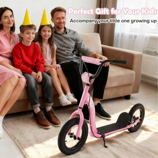 Kids Scooter Youth Kick Scooter with Adjustable Height Handlebar 12-Inch Inflatable Wheels-Pink
