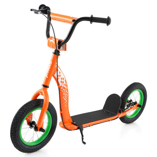 Kids Scooter Youth Kick Scooter with Adjustable Height Handlebar 12-Inch Inflatable Wheels-Pink