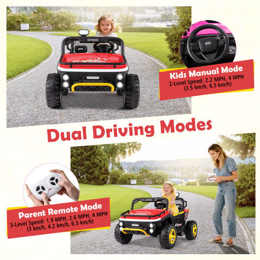 24V Ride on Toy for Kids 2 Seater Ride on Truck Car with Horn Music Story-Red - Color: Red