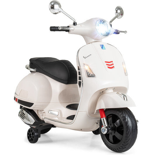 12V Kids Electric Motorcycle Licensed VESPA with Music and Training Wheels-Green