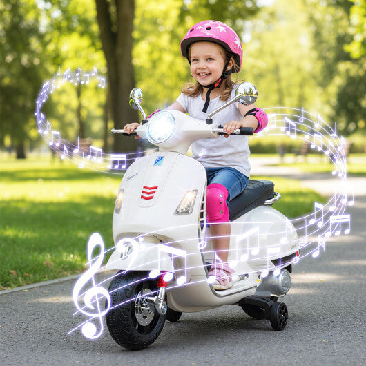 12V Kids Electric Motorcycle Licensed VESPA with Music and Training Wheels-Green