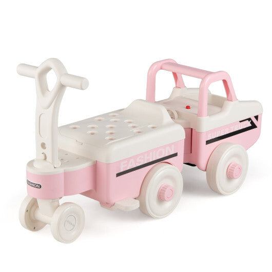 4 in 1 Ride on Push Car with Music and Under-Seat Storage for Boys Girls-Green