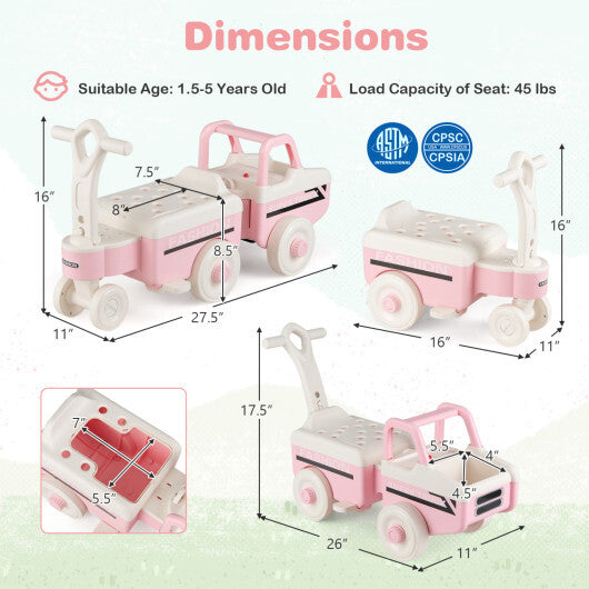 4 in 1 Ride on Push Car with Music and Under-Seat Storage for Boys Girls-Green