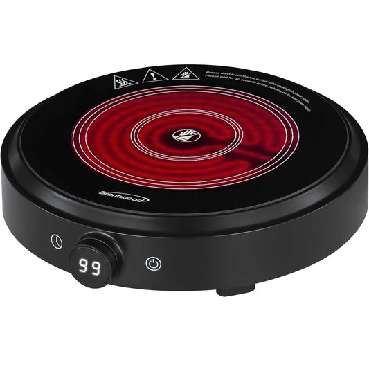 Brentwood Select 10 Inch Countertop Infrared Single Burner in Black with Digital Touch Buttons