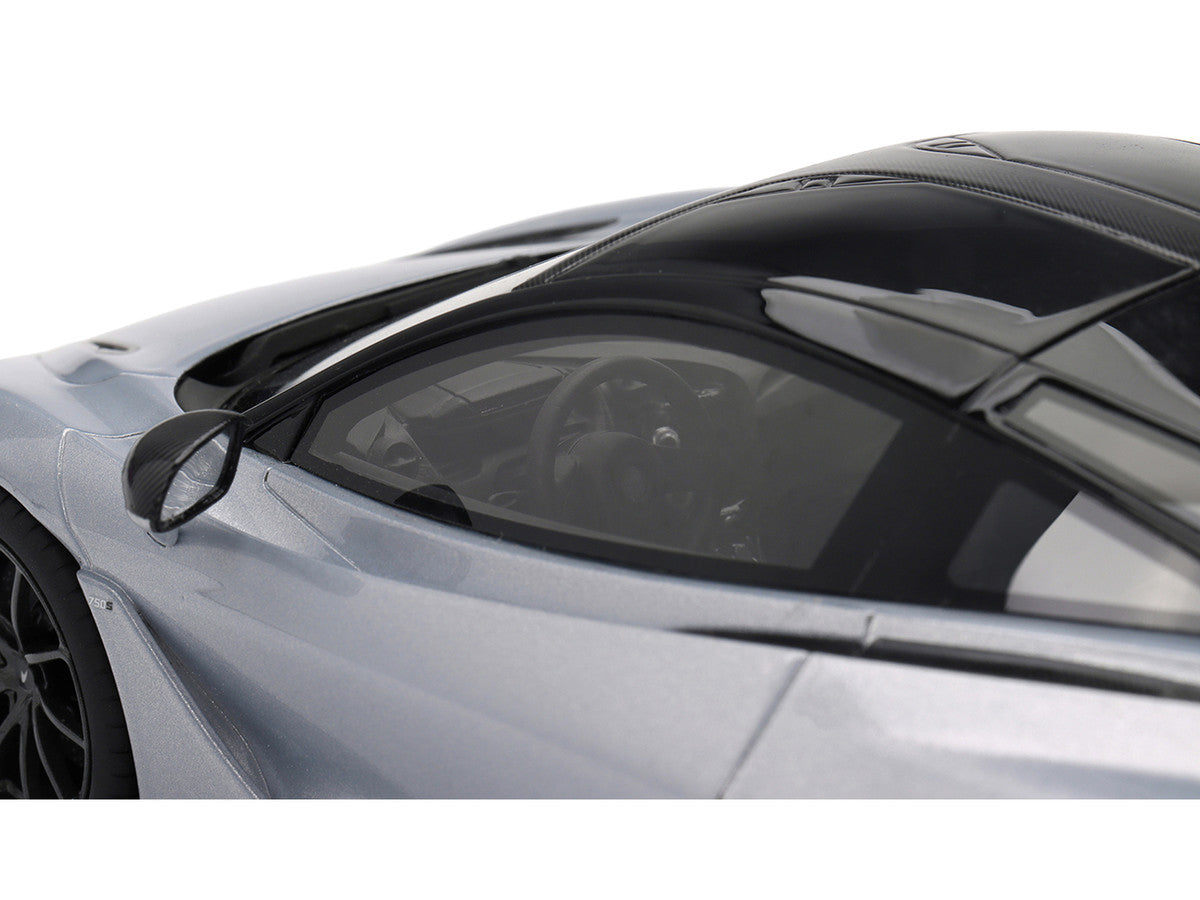 McLaren 750S Ice Silver Metallic with Black Top 1/18 Model Car by Top Speed