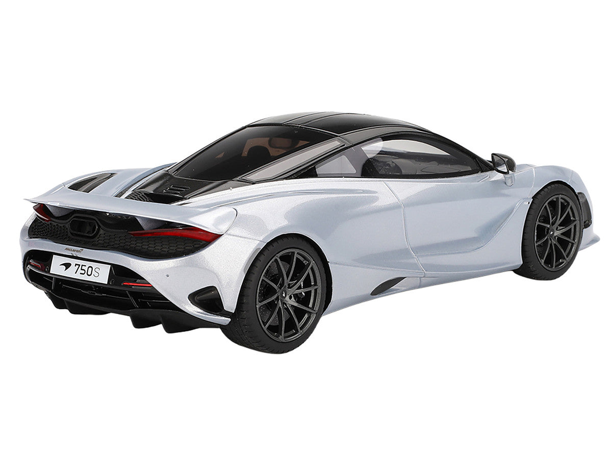 McLaren 750S Ice Silver Metallic with Black Top 1/18 Model Car by Top Speed