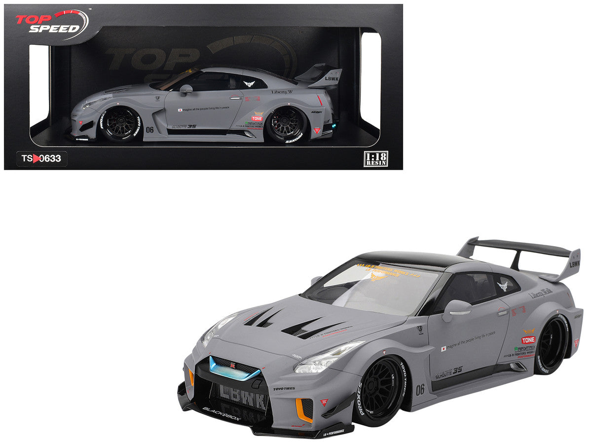 Nissan LB-Silhouette WORKS GT 35GT-RR Ver.1 RHD (Right Hand Drive) Matt Gray with Black Top 1/18 Model Car by Top Speed