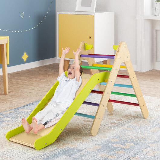 2-in-1 Wooden Triangle Climber Set with Gradient Adjustable Slide-Natural