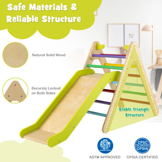 2-in-1 Wooden Triangle Climber Set with Gradient Adjustable Slide-Natural
