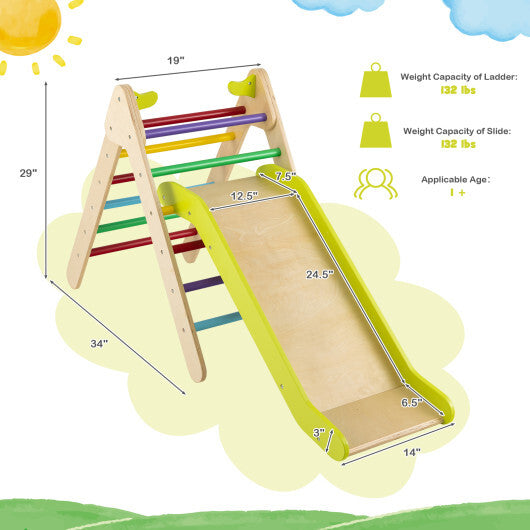 2-in-1 Wooden Triangle Climber Set with Gradient Adjustable Slide-Natural