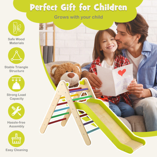 2-in-1 Wooden Triangle Climber Set with Gradient Adjustable Slide-Natural