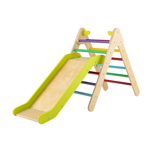 2-in-1 Wooden Triangle Climber Set with Gradient Adjustable Slide-Natural