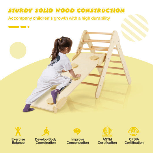 Patented 3-in-1 Wooden Climbing Triangle Set Triangle Climber with Ramp-Multicolor
