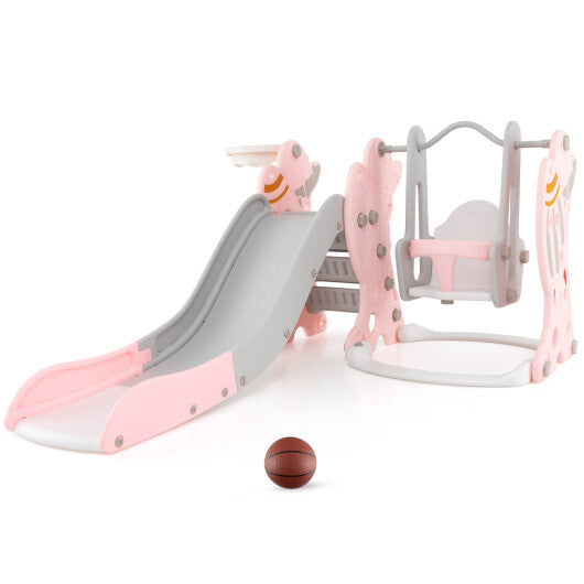 4-in-1 Kids Slide and Swing Set with Basketball Hoop-Blue