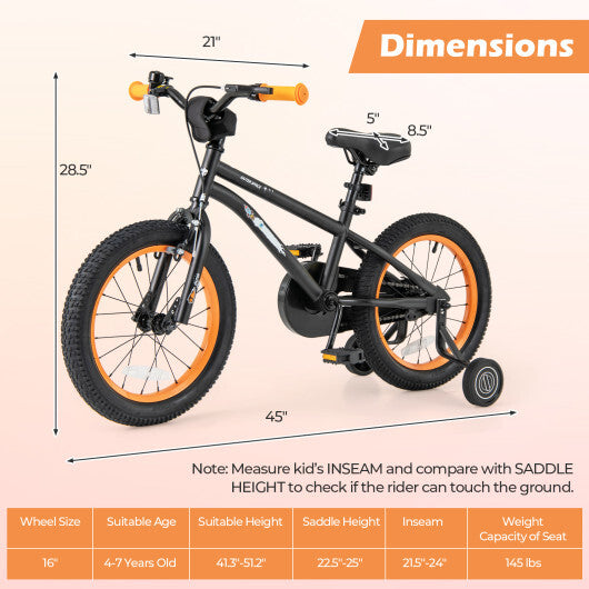 14-Inch Kids Bike Sport Bicycle for 3-5 Years Old with Adjustable Seat-14 inches