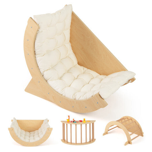 Kids Climbing Arch with Cushion Montessori Arch Climber/Rocker for Toddlers-Coffee