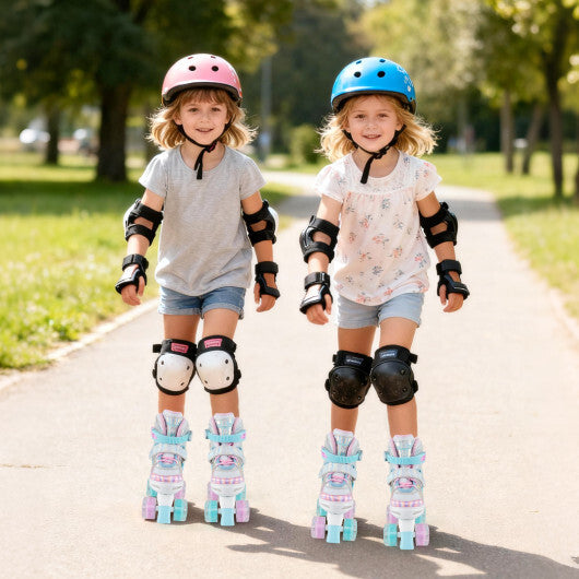 Kids Roller Skates 4 Sizes Adjustable Quad Skates with Light-up Wheels and Safety Protection-Rose Red