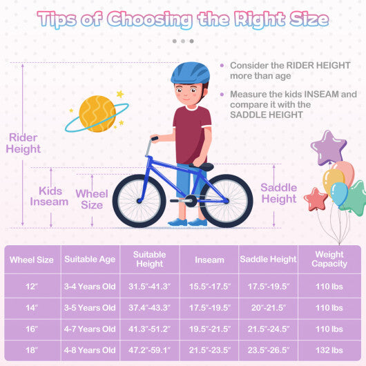 16 Inch Kids Bike Adjustable with Basket and Streamers Purple - Princess of the Sea Theme - Color: Purple - Size: 16 inches