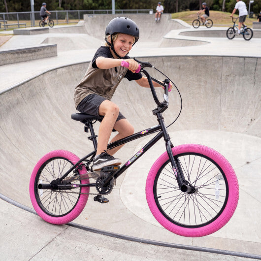 20" Trick Bicycle with 360 Degree Steering and Adjustable Seat for Kids and Teens-Pink - Color: Pink - Size: 20 inches