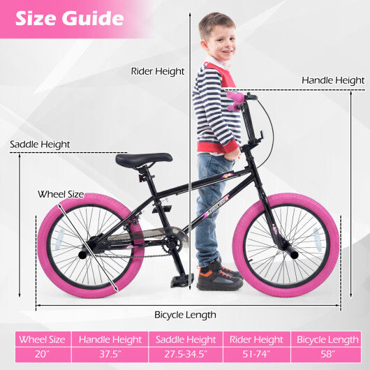 20" Trick Bicycle with 360 Degree Steering and Adjustable Seat for Kids and Teens-Pink - Color: Pink - Size: 20 inches