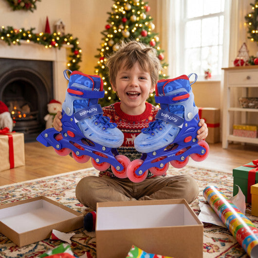 4-Size Adjustable Kids Inline Skates for Beginners Ages 5-7-Blue and Pink