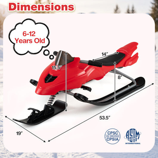 Kids Snow Racer Sled with Brakes & Tow Ropes and Steering Handle for Winter-Blue