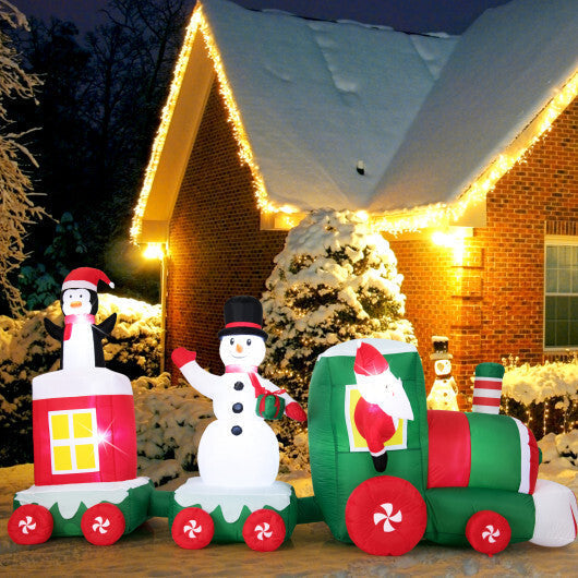 11.5 FT Christmas Inflatables Train Blow Up Santa Claus Driving Train