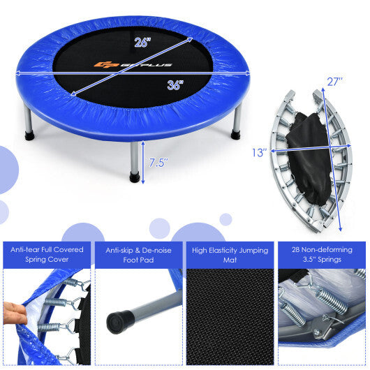 36 Inch Mini Folding Trampoline Portable Recreational Fitness Rebounder-Silver